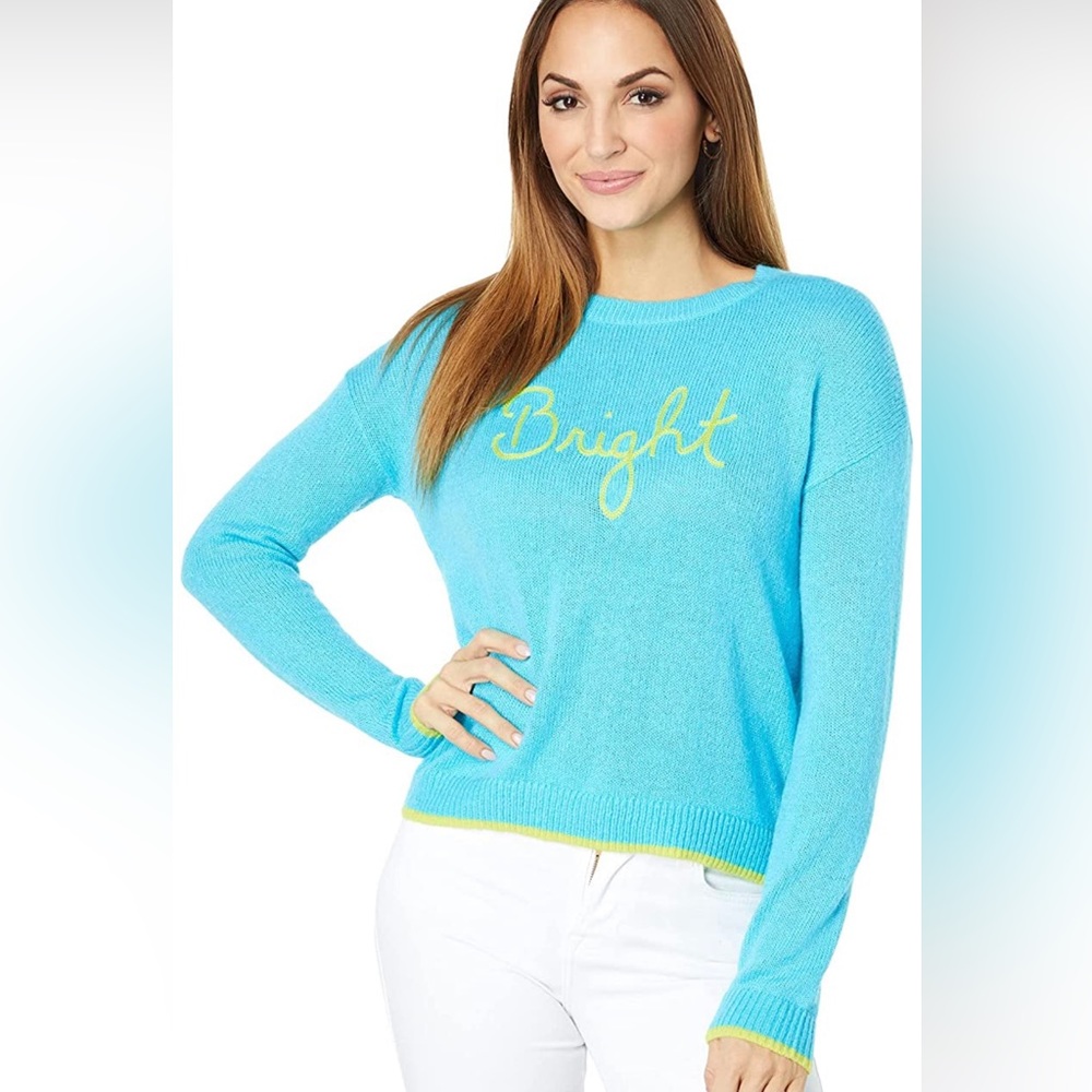 NWT Lilly Pulitzer Charlton Sweater “Bright” Aqua Turquoise Yellow - Christmas